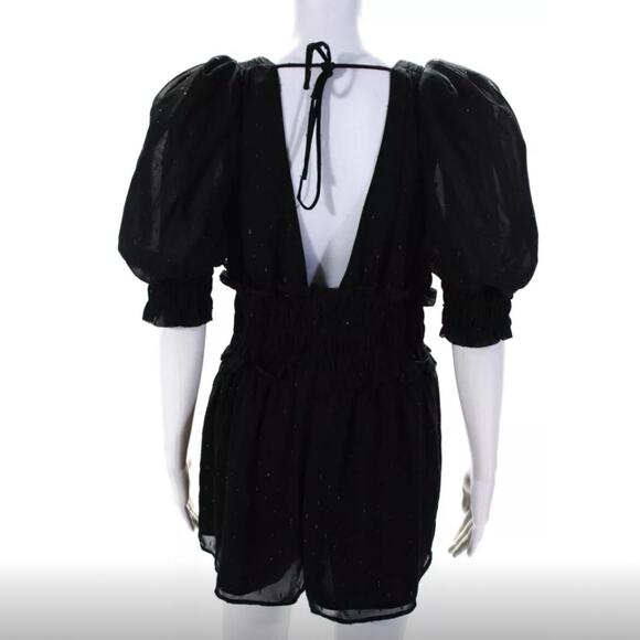 NBD Anya Black Chiffon Open Back Puff Sleeve Romper S - Picture 6 of 10